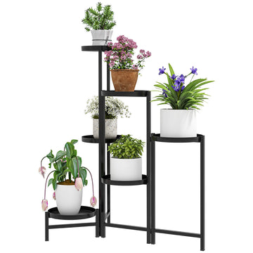 Plantenrek - Opvouwbare bloemenstandaard voor 6 potten | Kleur: Zwart | Afmetingen: 40x60x80 cm