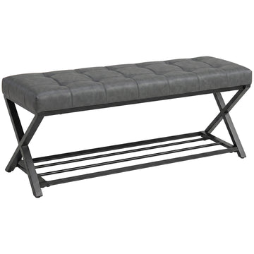 Schoenenbank met Kunstleren Zitting en Legplank | Kleur: Donkergrijs | Afmetingen: 112x37x47 cm