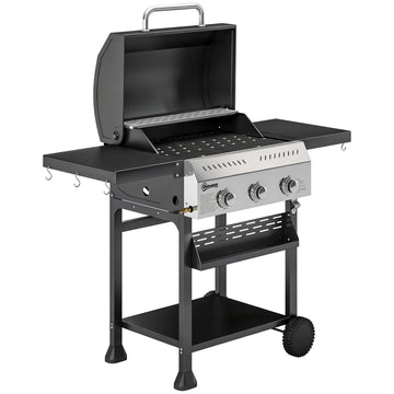 Gasgrill 9 kW met 3 branders | Kleur: Zwart | Afmetingen: 123x57x102 cm