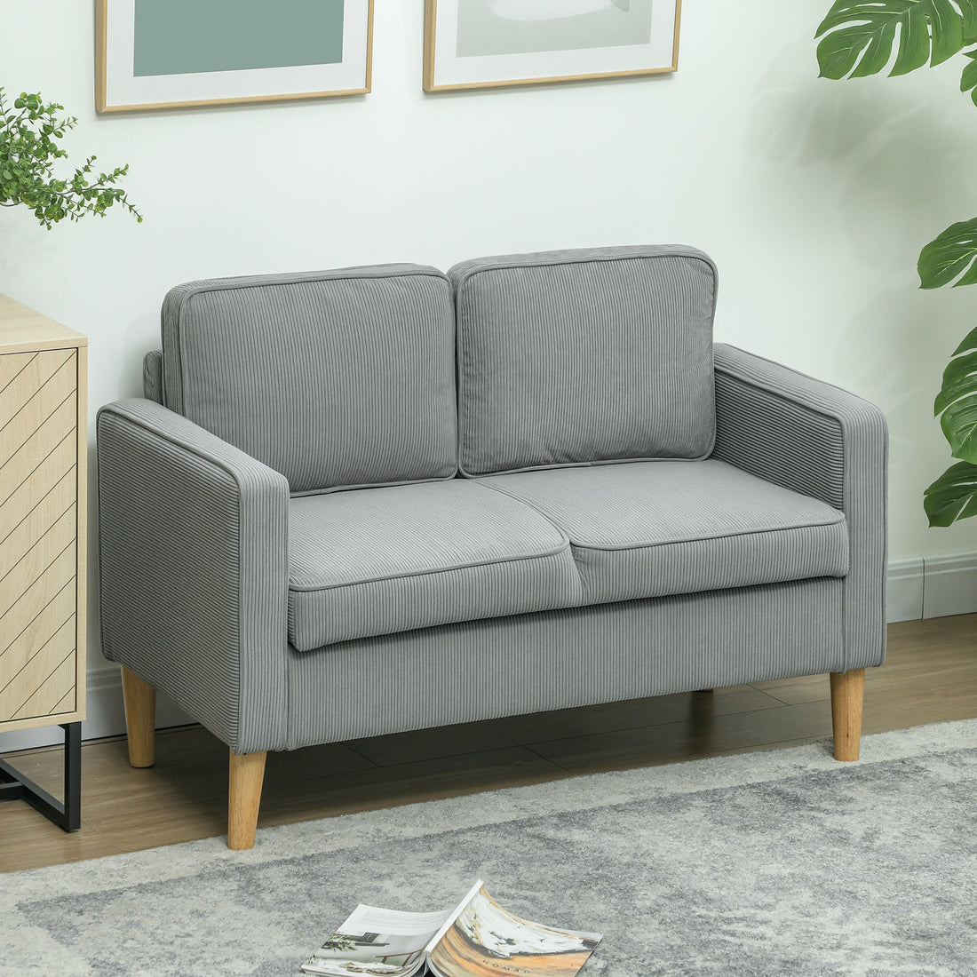 2-Sitzer Sofa mit Stauraum – Hellgrauer Cord | Farbe: Hellgrau | Maße: 117x63x79 cm