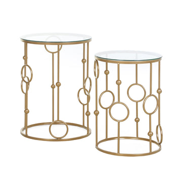 Set van 2 ronde bijzettafels - Art deco | Kleur: Goud | Afmetingen: 41x41x57 cm