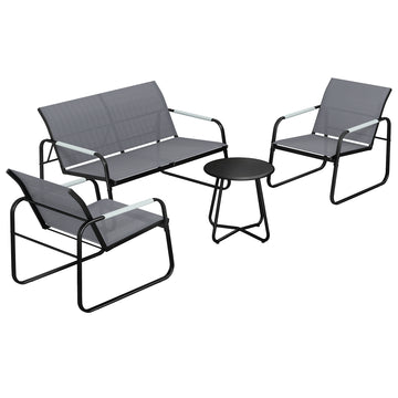 Tuinset 4 personen met bank, 2 stoelen en tafel | Kleur: Grijs | Afmetingen: 111x71x75 cm