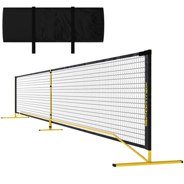 Pickleballnet - Draagbaar net met metalen frame | Kleur: Geel + zwart | Afmetingen: 60x670x92 cm