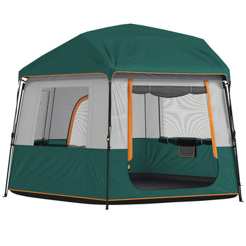 Familiezelt 4-6 personen, waterdicht 3000 mm | Kleur: Groen | Afmetingen: 350x350x205 cm