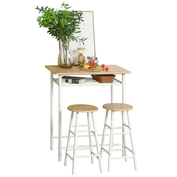 Bartafelset met 2 barkrukken | Kleur: Wit, eiken | Afmetingen: 80x50x90 cm