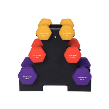 Dumbbellset - verstelbare dumbbells van vinyl - fitness voor thuis - hexagon - geel/oranje/paars