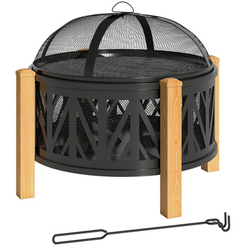 2-in-1 Vuurschaal met Grill Ø75 cm | Kleur: Zwart, Bruin | Afmetingen: 75x75x58 cm