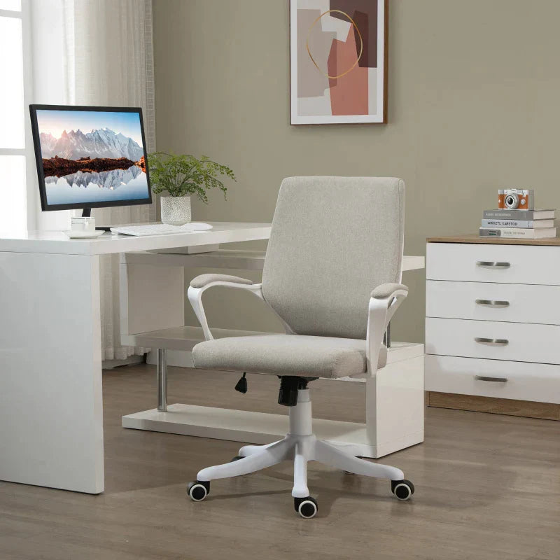 Ergonomischer Bürostuhl mit Lordosenstütze | Farbe: Beige/Weiß | Abmessungen: 62x69x92-100 cm
