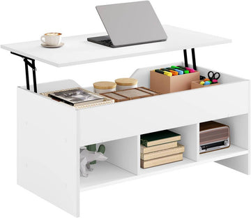 Salontafel met hefblad en opbergruimte | Wit | 96x51x45 cm