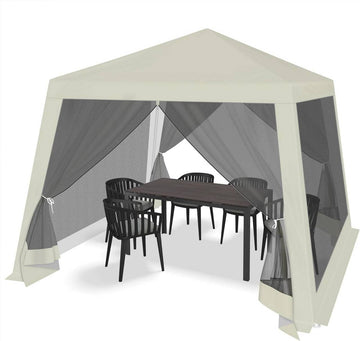 Paviljoen 3x3 m met muskietennet en metalen frame | Beige | 300x300x300 cm