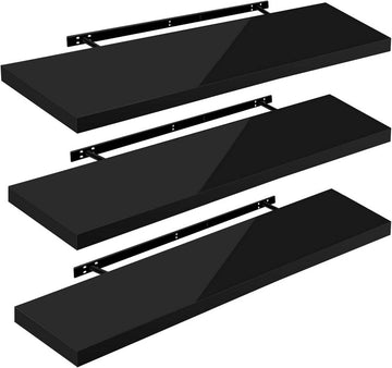 3-delige set zwevende wandplanken | Zwart | 120x22.9x3.8 cm