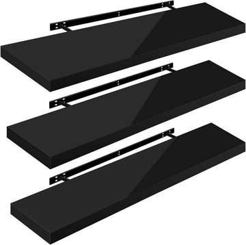 3-delige zwevende wandplankenset | Zwart | 110x22.9x3.8 cm