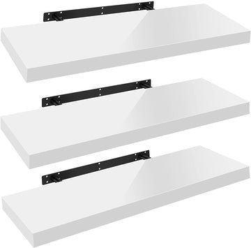 Set van 3 zwevende wandplanken | Wit | 110x3.8x22.9 cm