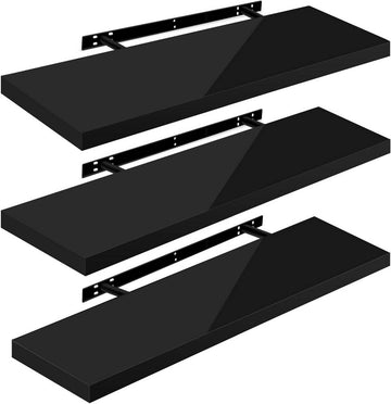 3-delige set zwevende wandplanken | Zwart | 100x3.8x22.9 cm