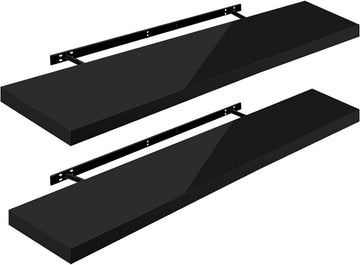 Set van 2 zwevende wandplanken | Zwart | 120x3.8x22.9 cm