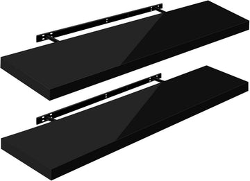 Set van 2 zwevende wandplanken | Zwart | 110x22.9x3.8 cm