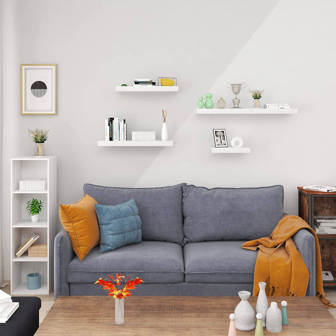 3-teiliges Set schwebender Wandregale | Weiß | 90x22.9x3.8 cm
