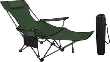 Campingstoel met rugleuning, voetsteun en bekerhouder | Groen | 115x84x88,5 cm