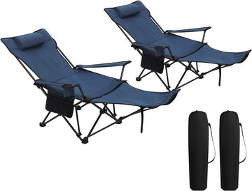 Campingstoel met rugleuning en voetensteun 2-delige set | Blauw | 115x84x88,5 cm
