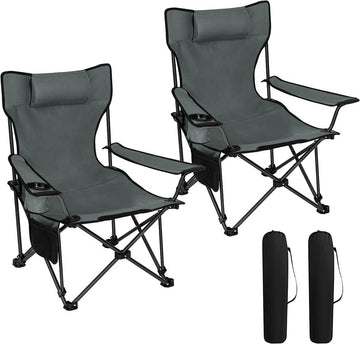 Opvouwbare campingstoel met rugleuning en bekerhouder 2-delig | Grijs | 58,5x88,5x83 cm
