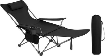 Campingstoel met rugleuning en voetensteun | Zwart | 115x84x88,5 cm