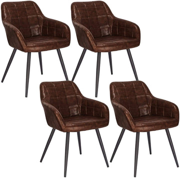 Set van 4 eetkamerstoelen met armleuningen van kunstleer | Donkerbruin