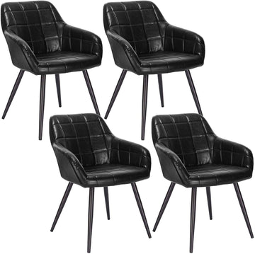 Set van 4 eetkamerstoelen met armleuningen van kunstleer | Zwart