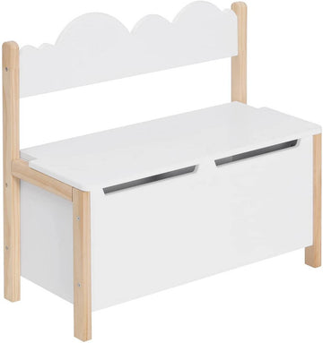 Kinderzitbank met opbergruimte en rugleuning | Wit | 60x25,5x55 cm