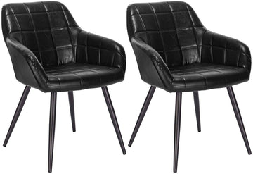 Set van 2 eetkamerstoelen met armleuningen van kunstleer | Zwart | 49x43x81 cm