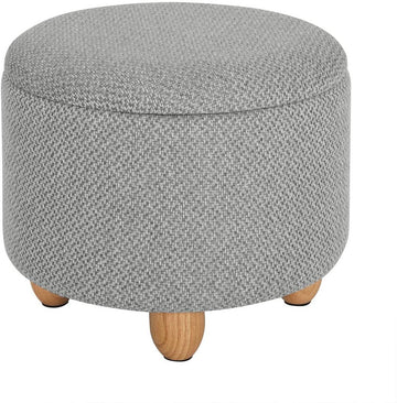 Ronde opbergpoef met dienblad en houten poten | Lichtgrijs | 39x39x33 cm