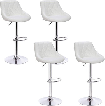 Set van 4 verstelbare barkrukken van kunstleer | Wit | 35x38x84-106 cm