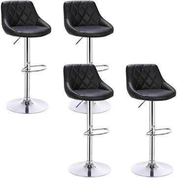 4-delige set verstelbare barkrukken van kunstleer | Zwart | 35x38x84-106 cm
