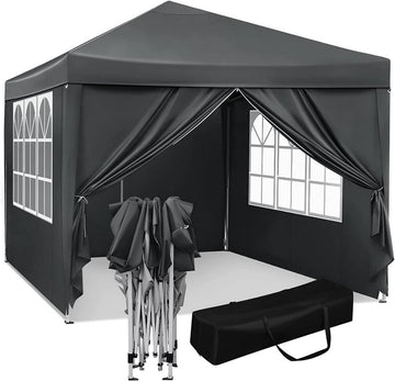 Waterdicht pop-uppaviljoen pagodetent voor camping | Antraciet | 300x300x250-258 cm