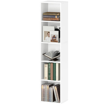 Boekenkast met 5 vakken en 3 verstelbare planken | Kleur: Wit | Afmetingen: 24x30x133.5 cm