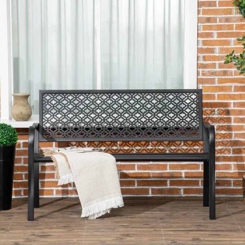 Trädgårdsbänk för 2 personer - Trädgårdsbänk i metall | Färg: Svart | Mått: 127x63x83 cm