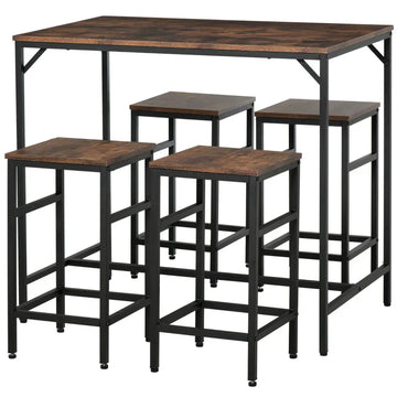 Barkrukset met tafel - 5-delig | Kleur: Zwart + Rustiek bruin | Afmetingen: 100x60x88 cm