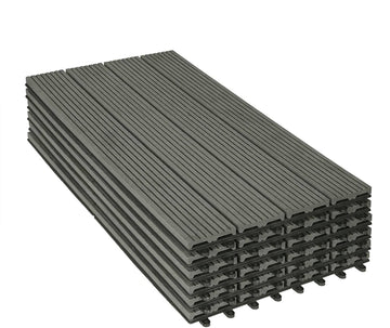 WPC terrastegels houtlook 12 stuks | Lichtgrijs | 30x60x3 cm