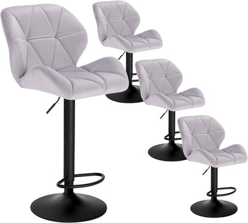 4-delige barstoelenset met rugleuning, draaibaar en verstelbaar | Hellgrijs | 50x40x94-116 cm
