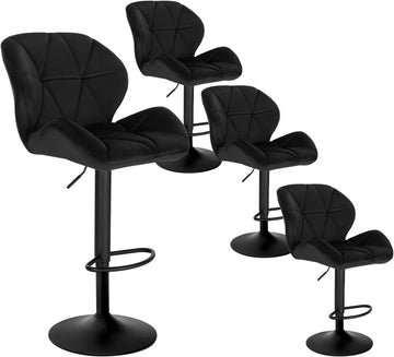 4-delige barstoel met rugleuning, verstelbaar en draaibaar | Zwart | 50x40x94-116 cm