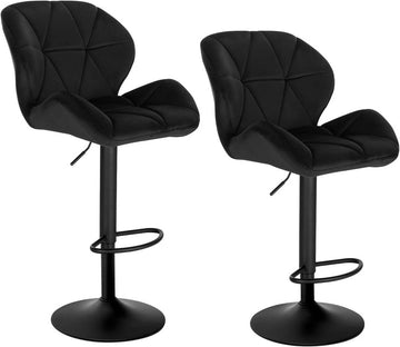 2 barkrukken met rugleuning verstelbaar en draaibaar fluweel | Zwart | 50x40x94-116 cm