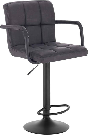 Barstoel met rugleuning en armleuningen draaibaar | Anthraciet | 51x37x90-112 cm