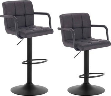 Set van 2 barkrukken met rugleuning draaibaar kunstleer | Antraciet | 51x37x90-112 cm