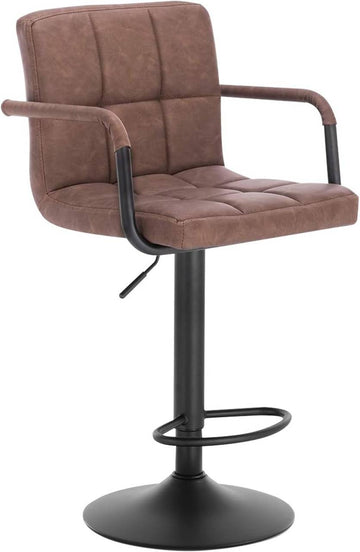 Barstoel met rugleuning draaibaar kunstleer | Donkerbruin | 51x37x90-112 cm