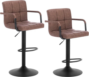 Set van 2 draaibare barkrukken met rugleuning | Donkerbruin | 51x37x90-112 cm