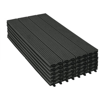 WPC terrastegels houtlook 12 stuks kliktegels | Anthraciet | 30x60x3 cm