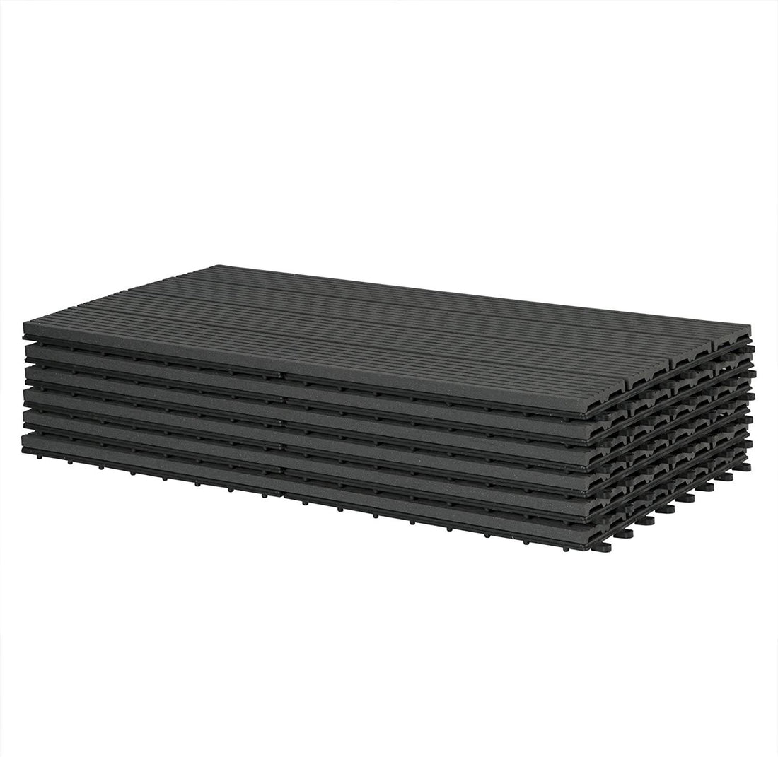WPC terrastegels houtlook 12 stuks kliktegels | Anthraciet | 30x60x3 cm