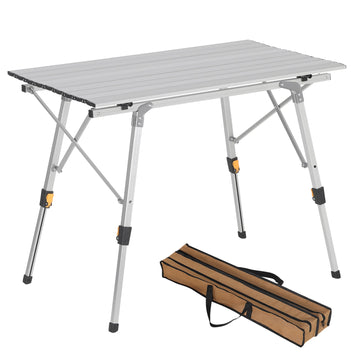 Inklapbare aluminium campingtafel met draagtas | Zilver | 52,2x90x45-72 cm