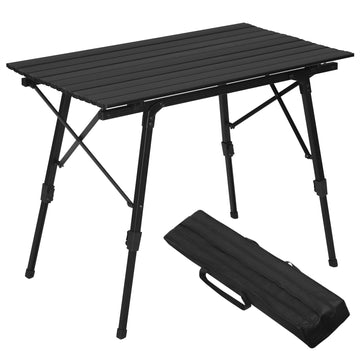 Aluminium campingtafel inklapbaar met draagtas en verstelbare hoogte | Zwart | 52,2x90x45-72 cm