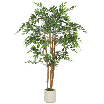 Kunstmatige banyanboom met houten stam en pot | Kleur: Groen | Afmetingen: 65x65x150 cm