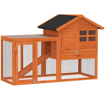 Konijnenhok 2 verdiepingen met ren en ramp | Kleur: Oranje | Afmetingen: 62,6x123,5x92,5 cm